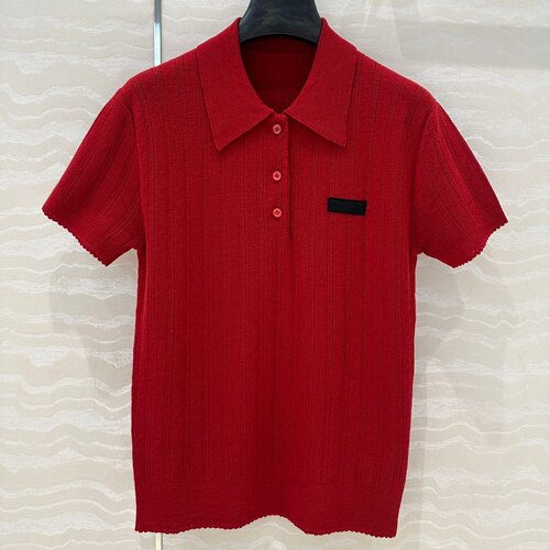 羊绒桑蚕丝混纺翻领短袖针织T恤