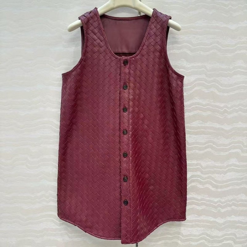 小羊皮编织马甲外套连衣裙女