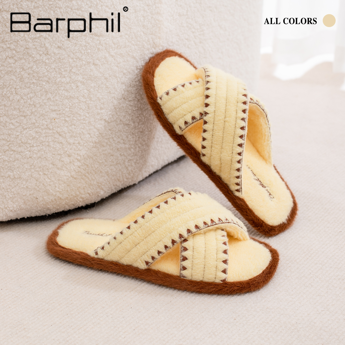 Barphil拖鞋女士2025新款春秋季室内家居防滑舒适毛绒软底一字拖
