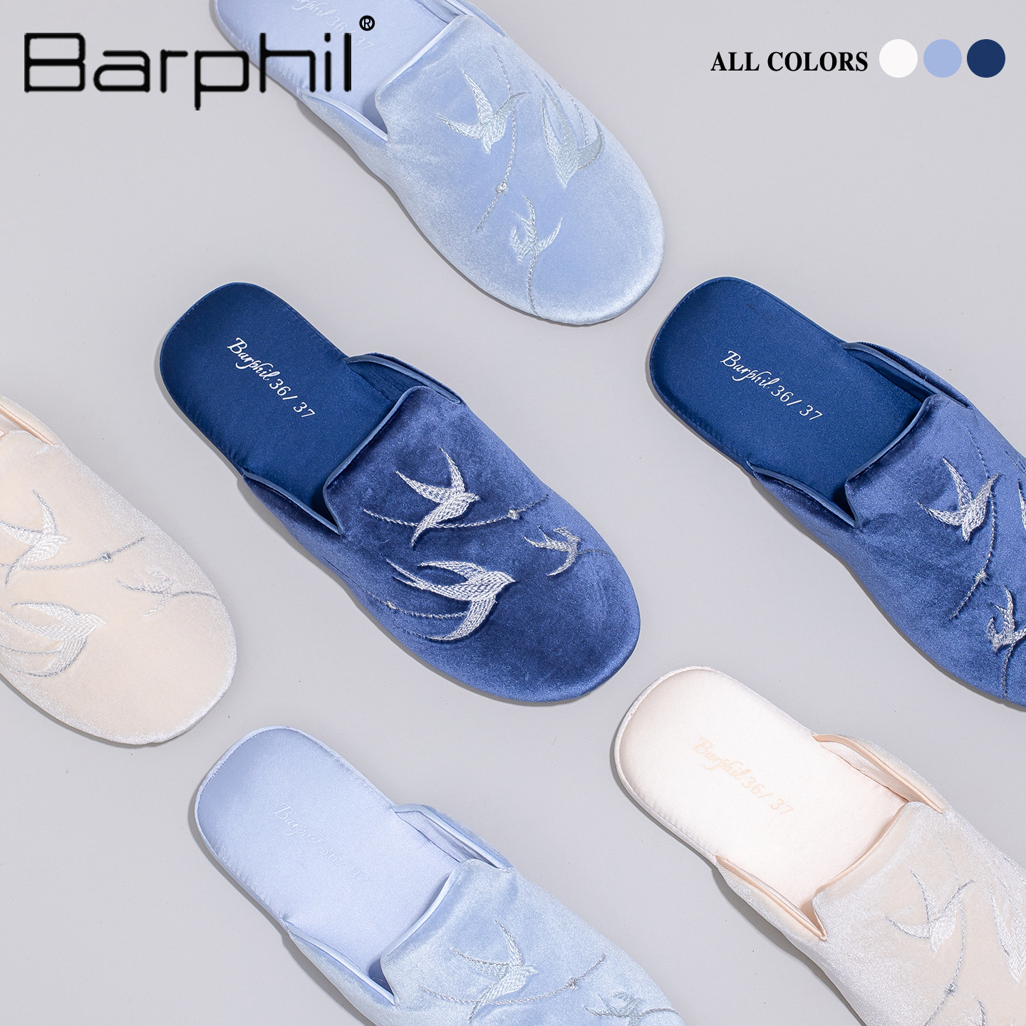 Barphil拖鞋女2025春秋新款室内家居防滑包头软底刺绣静音新中式