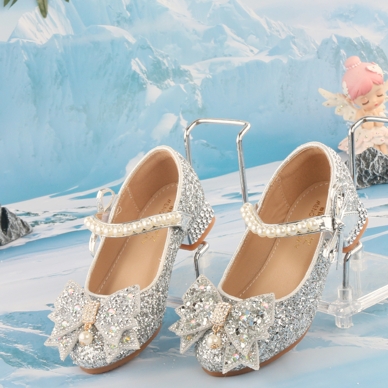 女童高跟鞋春秋钢琴演出模特公主水晶软底单鞋走秀小孩皮鞋儿童鞋
