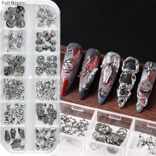 万圣节立体骷髅头幽灵美甲饰品铆钉可爱卡通蝴蝶南瓜星芒指甲饰品