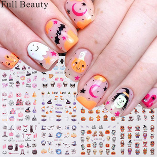万圣节卡通水印美甲贴纸新款 可爱幽灵骷髅蝙蝠圣诞老人七星瓢虫