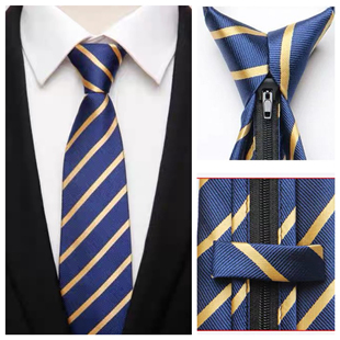 【升级款】滴滴专车司机领带蓝黄条纹商务车领带拉链免打懒人领带