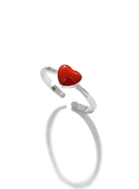 日韩风小巧红色滴油开口桃心戒指