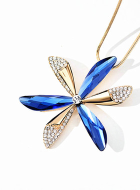 2021幸运小花瓣毛衣链女长款百搭