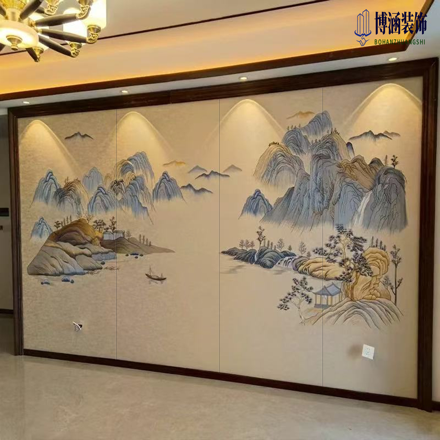 定制中式独绣壁画客厅电视沙发卧室床头酒店餐厅茶室玄关硬包背景图片