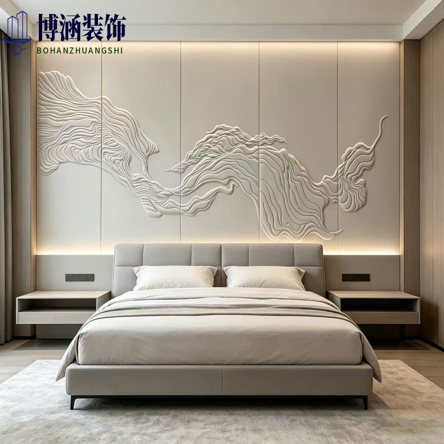 新中式防撞立体浮雕硬包背景墙电背景墙软包