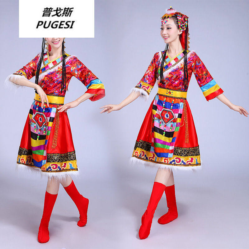 普戈斯新款藏族舞蹈演出服装蒙古服饰女少数民族服装成人西藏广场属于什么档次？