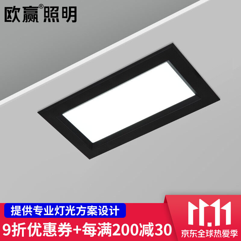 led双头筒灯嵌入式天花灯长方形20*10黑色格栅吊顶双排斗胆灯12w1 家装灯饰光源 嵌入式筒灯 原图主图