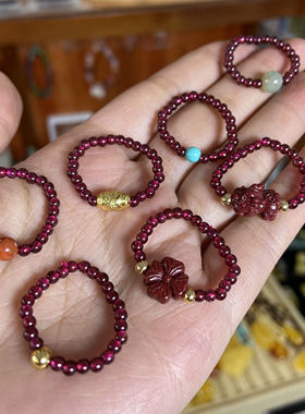 天然石榴石朱砂戒指女