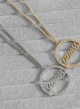 圆形镶嵌宝石立体中长款毛衣链