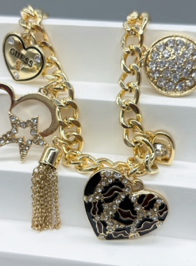 女合金宝石欧美心形流苏手链珐琅