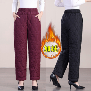 老奶奶妈妈高腰裤 冬季 女 直筒加绒加厚保暖羽绒棉长裤 中老年人棉裤