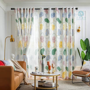 ins北欧风简约抽象几何圆圈窗帘半遮光儿童房书房卧室阳台窗帘