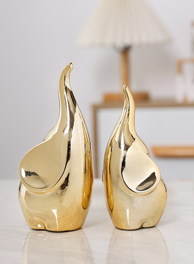 现代轻奢陶瓷小象雕塑装饰品摆件