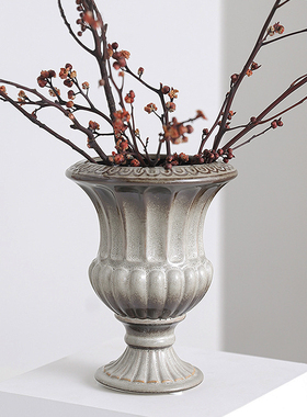 现代古典法式欧式高脚奖杯陶瓷花器插花瓶客厅玄关桌面装饰品摆件