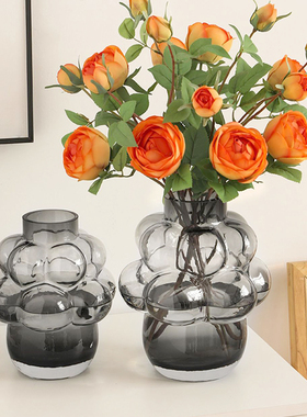 现代极简欧意式透灰色玻璃花器客厅边机桌面装饰品鲜花水养插花瓶
