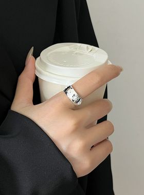 包邮几何网格精致戒指女简约百搭气质星芒开口指环ins风叠戴食指