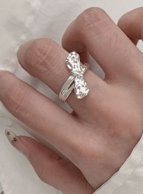包邮简约蝴蝶结戒指女轻奢精致优雅百搭叠戴开口指环网红个性食指
