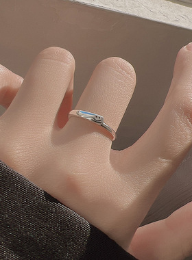 微笑戒指女小众设计简约时尚百搭叠戴S925镀银开口指环ins食指戒