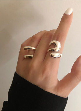 包邮韩版复古夸张几何戒指女925镀银ins欧美风个性嘻哈朋克风开口