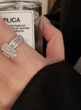 超仙闪亮锆石戒指女甜酷时尚轻奢S925镀银开口指环百搭个性食指戒