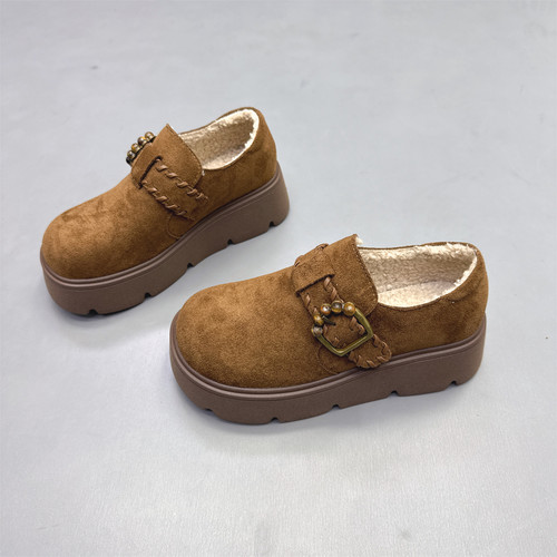 真皮女鞋法式厚底加绒保暖勃肯鞋