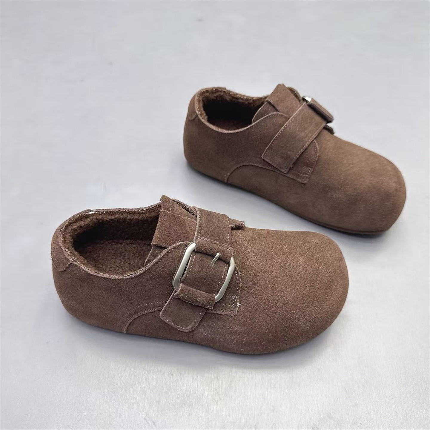 真皮女鞋法式内增高3CM加绒勃肯2025冬新款百搭皮带扣乐福鞋棉鞋