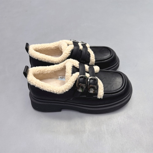 真皮女鞋粗跟加绒英伦风小皮鞋潮