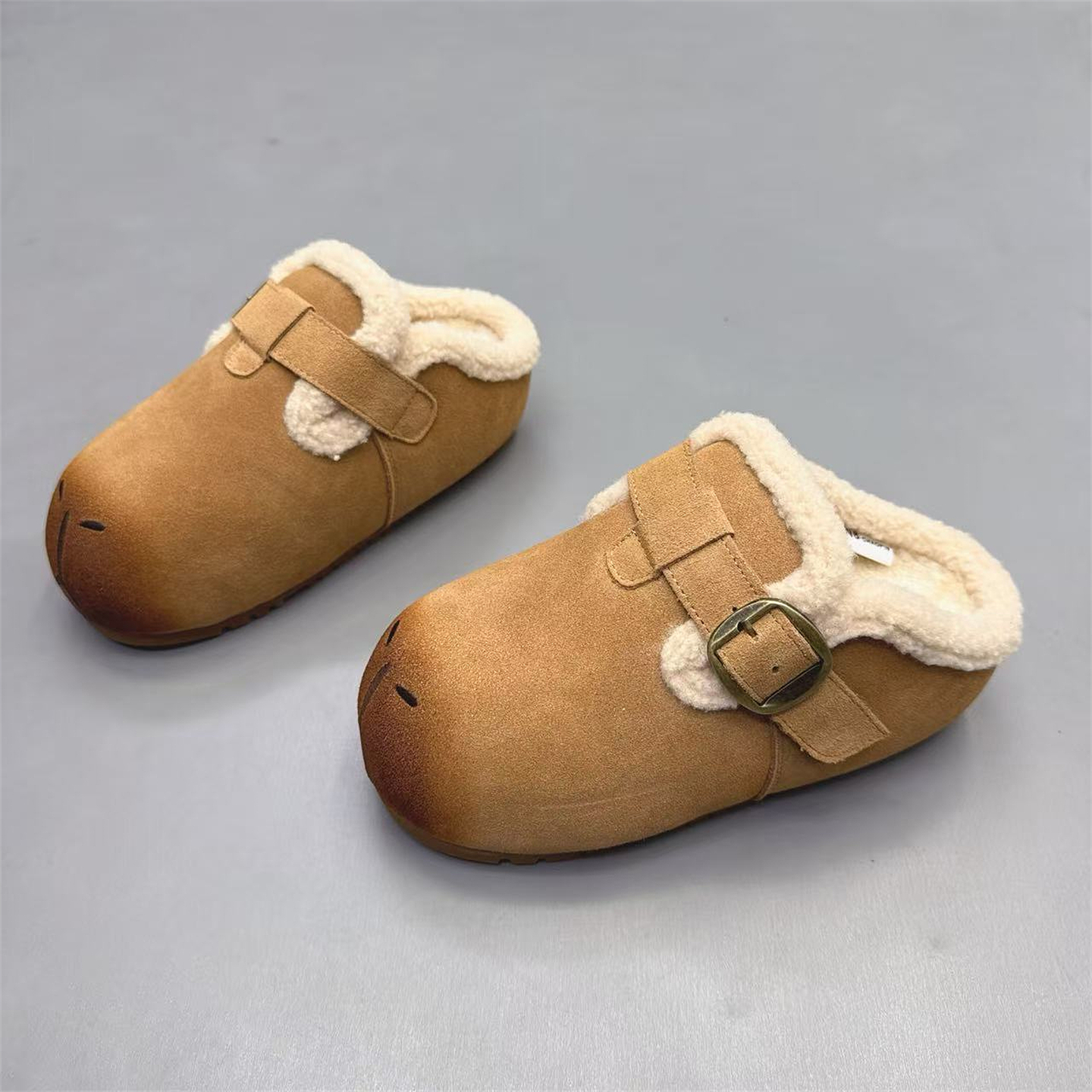 真皮女鞋法式内增高加绒勃肯拖鞋