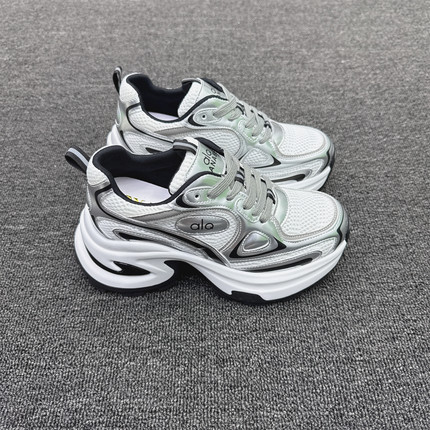 露思同款~小个子增高7CM真皮老爹鞋2026春款厚底运动休闲女跑步鞋