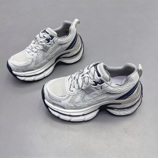 百搭休闲鞋 网纱运动鞋 女 2026春新款 欧洲站厚底增高6CM翘臀老爹鞋