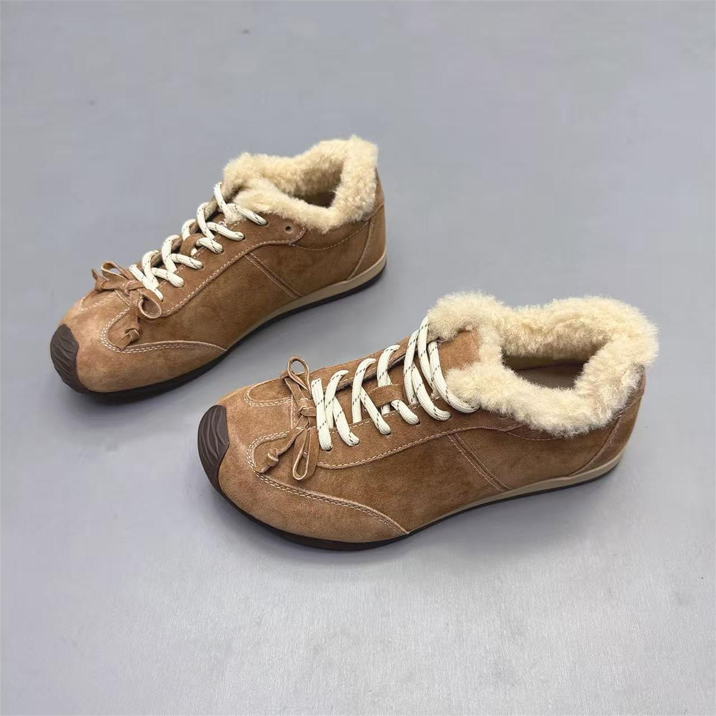 可卡依真皮女鞋复古加绒德训鞋潮