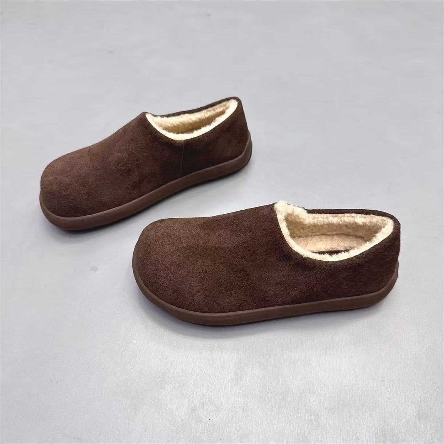 真皮女鞋法式厚底加绒保暖勃肯鞋