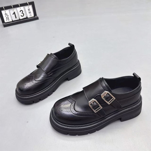 真皮女鞋粗跟皮带扣英伦风小皮鞋