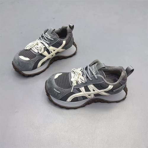 真皮女鞋加绒厚底圆头拼色老爹鞋