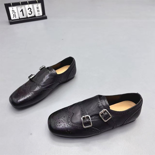 真皮女鞋欧货头层牛皮雕花小皮鞋2025秋冬款软底皮带扣玛丽珍单鞋