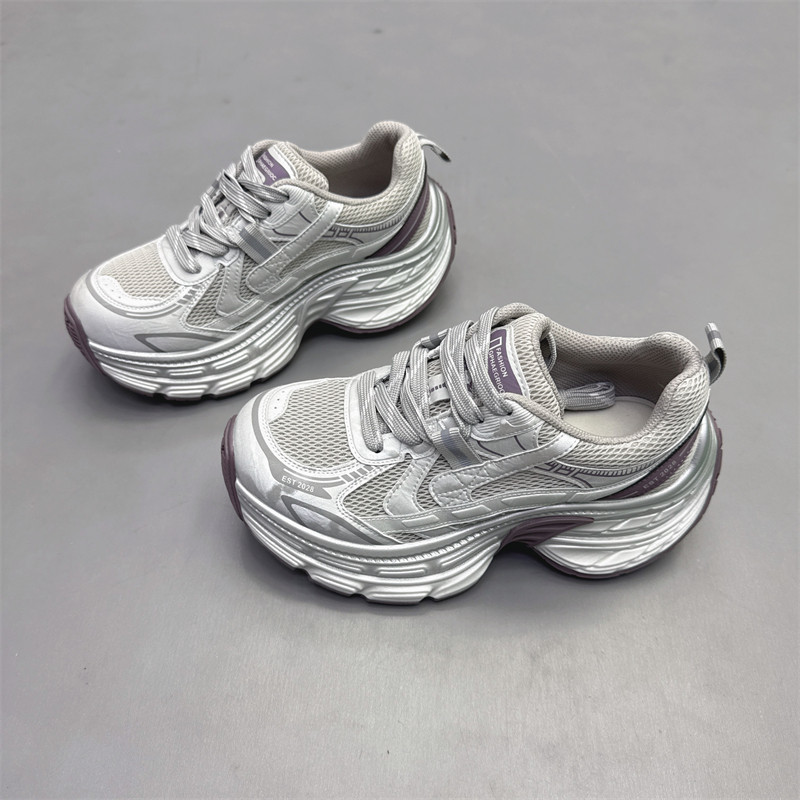 真皮女鞋2026春新款小个子厚底增高6CM老爹鞋网纱系带运动休闲鞋,女鞋,老爹鞋,淘宝优惠券,粉丝福利购,淘宝优惠卷