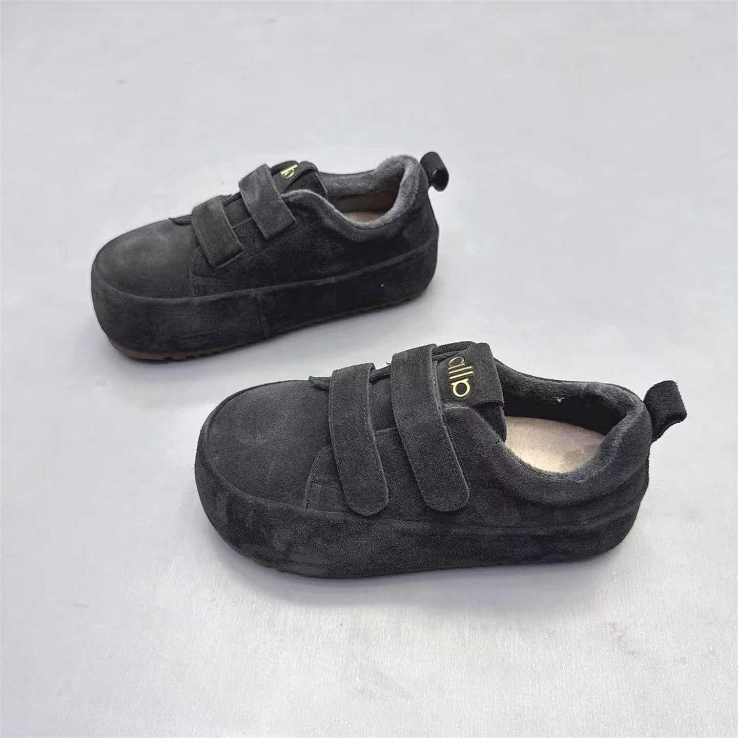 真皮女鞋复古魔术贴加绒德训鞋潮