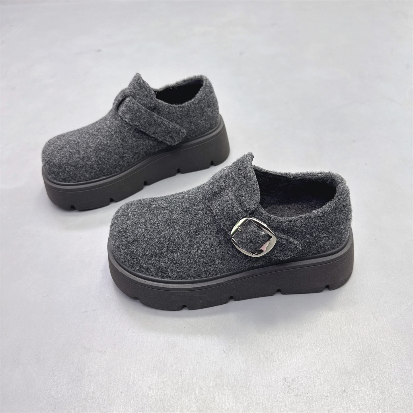 法式厚底增高加绒毛呢勃肯鞋女鞋