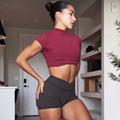 T恤RIB修身 Oneractive新品 mellow半高领短袖 显瘦运动健身瑜伽上衣