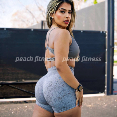 NVGTN DIGITAL健身短裤粉色提花欧美运动瑜伽跑步紧身蜜桃臀短裤