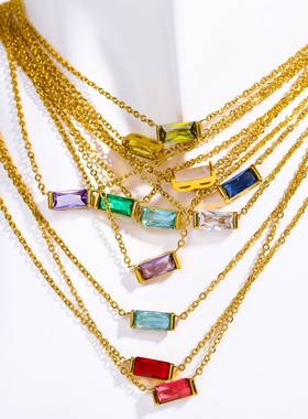 钛钢现货生辰石12诞生石锆石项饰月份石女士高保色ins项链