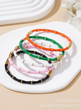 时尚夸张简洁百搭彩色时髦竹节手镯小众叠戴不锈钢手环钛钢饰品