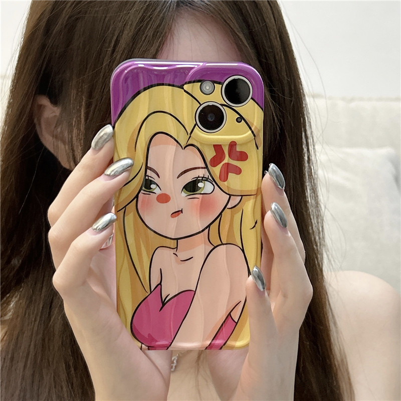 生气金发小女孩适用iphone13新款苹果14promax手机壳11甜酷12硅胶