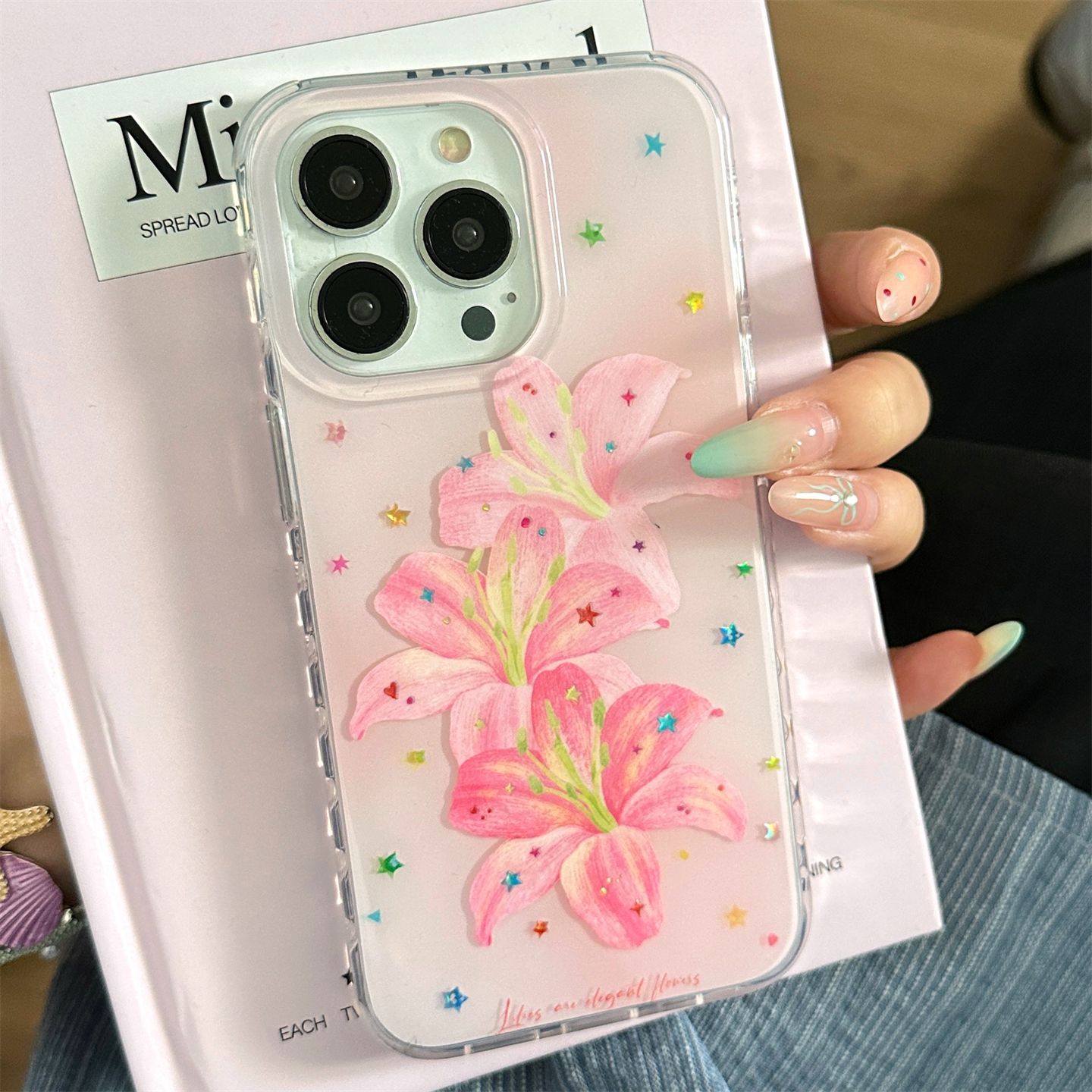 粉色高级感百合花苹果手机壳