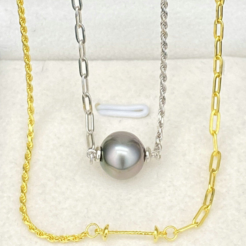 源头工厂珍珠项链空托配件diy手工路路通项坠十字链古巴链通孔珠