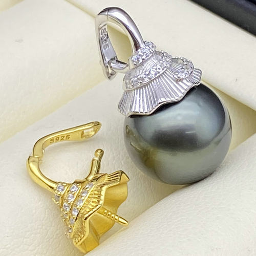 s925纯银珍珠吊坠空托配件开关扣
