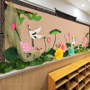 手工立体中国风荷塘主题布置装 饰幼儿园板报评比文化墙面墙贴组合